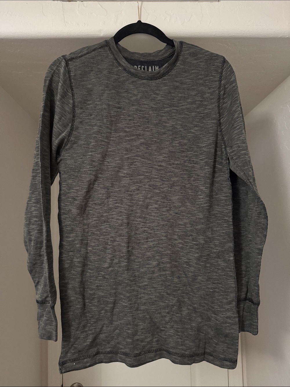 Reclaimed Vintage Long-Sleeve Crew in Charcoal Gray